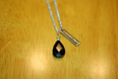 FEARLESS Rectangle and Pear Shaped Black Pendant and Chain-Silver Color-Preowned