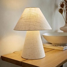 Living Room Table Lamp Fabric Natural Linen Base Tapered Lampshade Reading Light