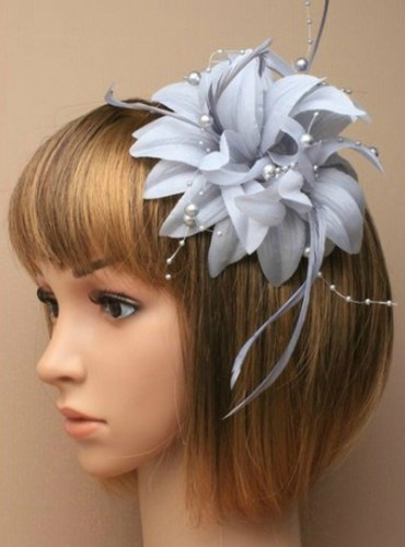 Silver grey fascinator with petals 