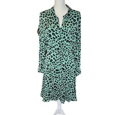 FABIENNE CHAPOT Anthro Green Floral Tie Waist Viscose Shirt Dress Sz Large
