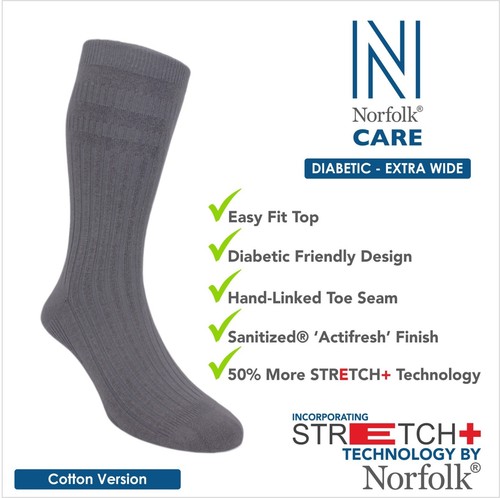 Norfolk Cotton Diabetic Socks, Extra-Wide Soft Top, Oedema, 'Actifresh' - Joseph - Picture 3 of 12