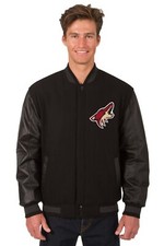 NHL Arizona Coyotes Wool Leather Reversible Jacket with Front Patch Logos Black