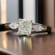 Vintage 14k white gold engagement ring 1.63CT.Natural cushion Diamond SI2-J