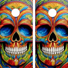 FADEPROOF Cornhole Board Wraps Laminated / Colorful Skull
