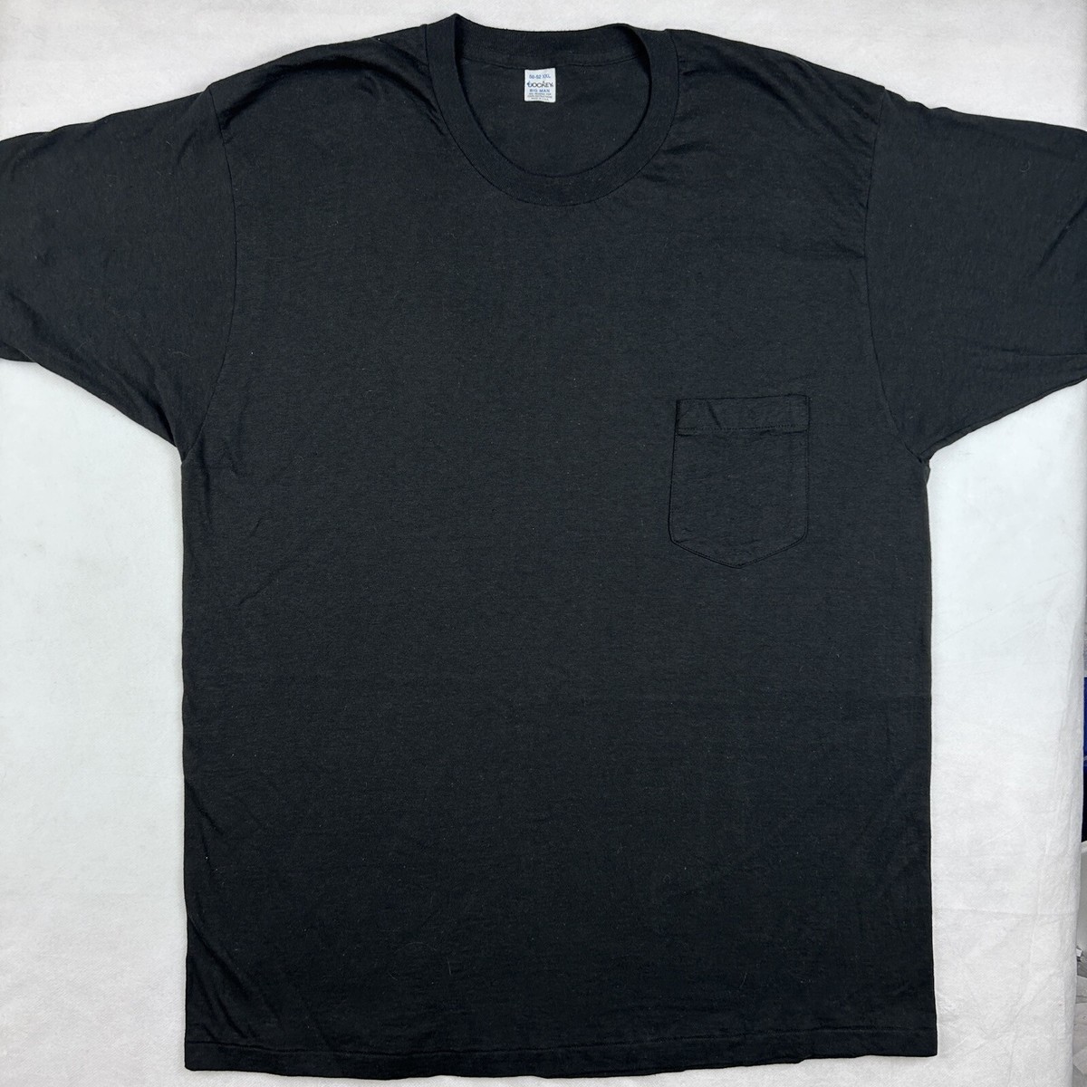 vintage 80s BLANK BLACK JOCKEY POCKET T-Shirt XL single stitch 