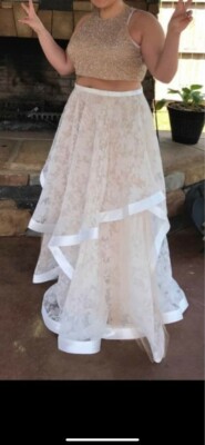 david's bridal 2 piece prom dresses Two-Piece Wedding Dress with Embroidered Top