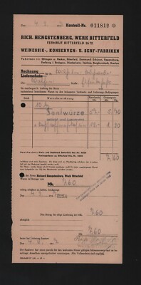 Bitterfeld, invoice 1947, Rich. Stallion Mountain Wine Vinegar Canned Mustard Factory