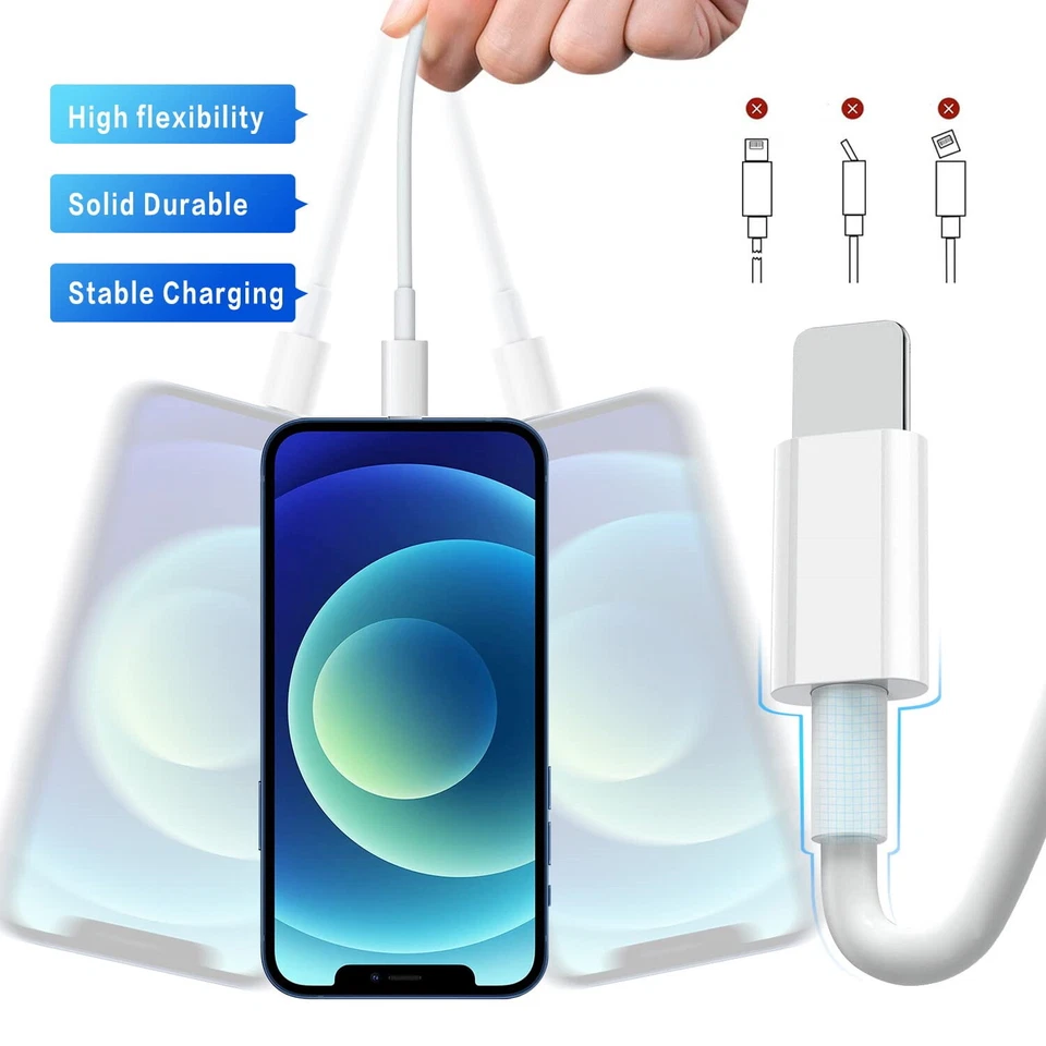 USB Fast Charging 3/6Ft Charger Cable & QC3.0 Quick Wall Charger For iPhone 14 8 - Image 3 of 4