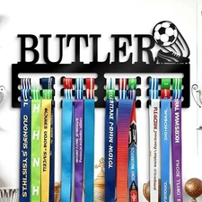 Custom Football Name Medal Hanger - Medal Holder Custom Text 12 Rungs for Medals