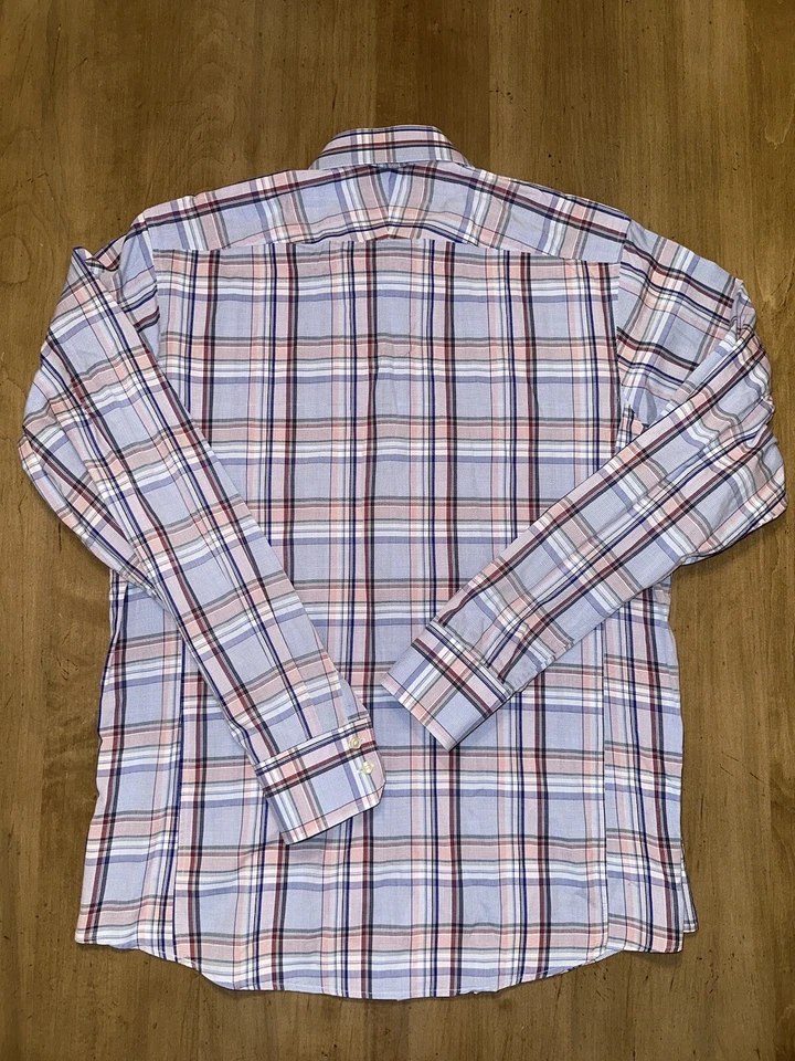 Thomas Pink Shirt Mens 16 41cm Blue Pink Plaid Twin Collection Button Up - Image 4 of 4