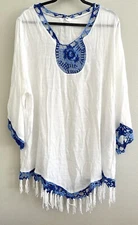 Kindred Woven Peasant Top Blouse Shirt Boho Crochet Ivory Blue Plus Size 2X NEW