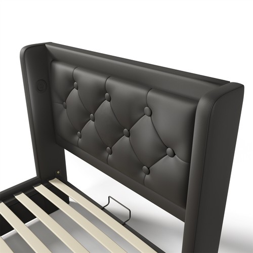 Kunstlederbett 90x200 Polsterbett mit Stauraum Bettkasten und LED-Licht Schwarz - Bild 10 von 13
