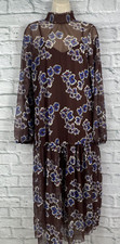 River Island Midi Dress 80's Utilitarian Floral Brown Mesh Size 12 Cottagecore