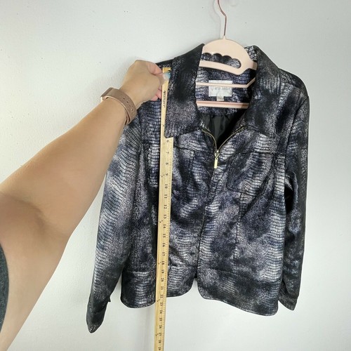 Erin London Silver Blue Reflective Zipper Jacket Size S - Picture 12 of 12