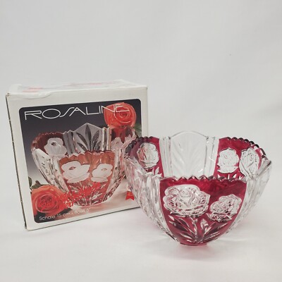 Rosaline Anna Hutte 24% Lead Crystal Bowl Germany Flash Ruby Roses 6 x4  