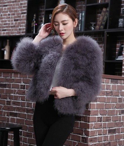 Women Real Fur Coat Genuine Ostrich 