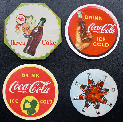 Vintage COCA-COLA ICE COLD CARDBOARD COASTERS - Lot of 4 - Sprite Boy 1950's
