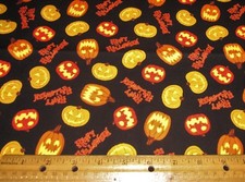 1 yard of HAPPY GRINNING HALLOWEEN PUMPKINS on BLACK 100 Cotton Fabric