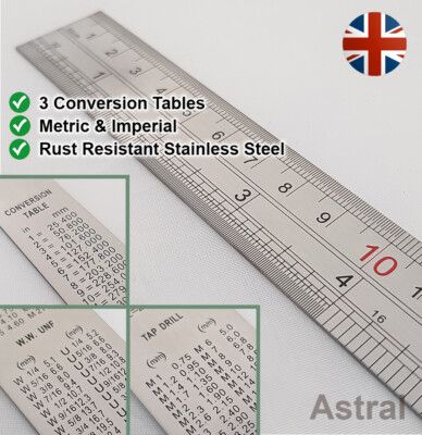 Edelstahl Metalllineal | Metrisch & Imperial | 6'' 15cm 150mm Ingenieurslineal 