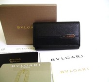 Authentic BVLGARI Black Leather 6 Pics Key Cases a086
