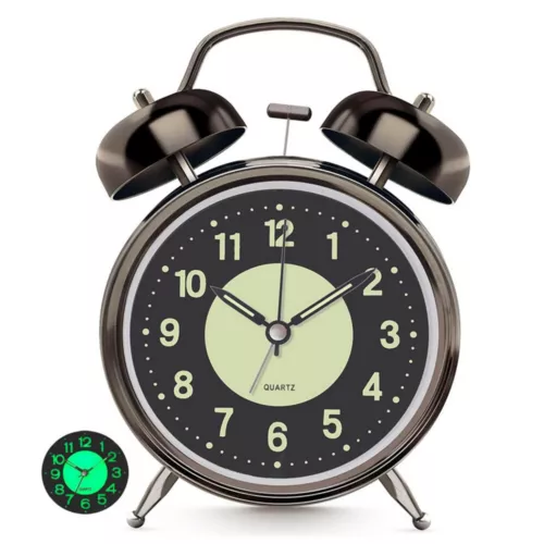 Super Loud Twin Bell Alarm Clock with Night Light Bedside Clock Battery Operated - Picture 1 of 12