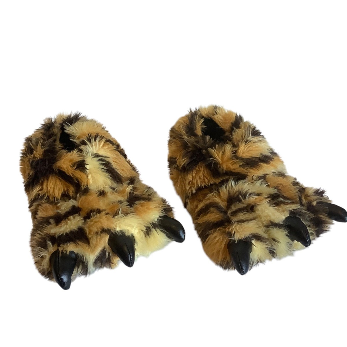 Fuzzy Tiger Claw Paw Slippers Feetmoji Kid Size XL 5/6 Plush Animal Faux Fur