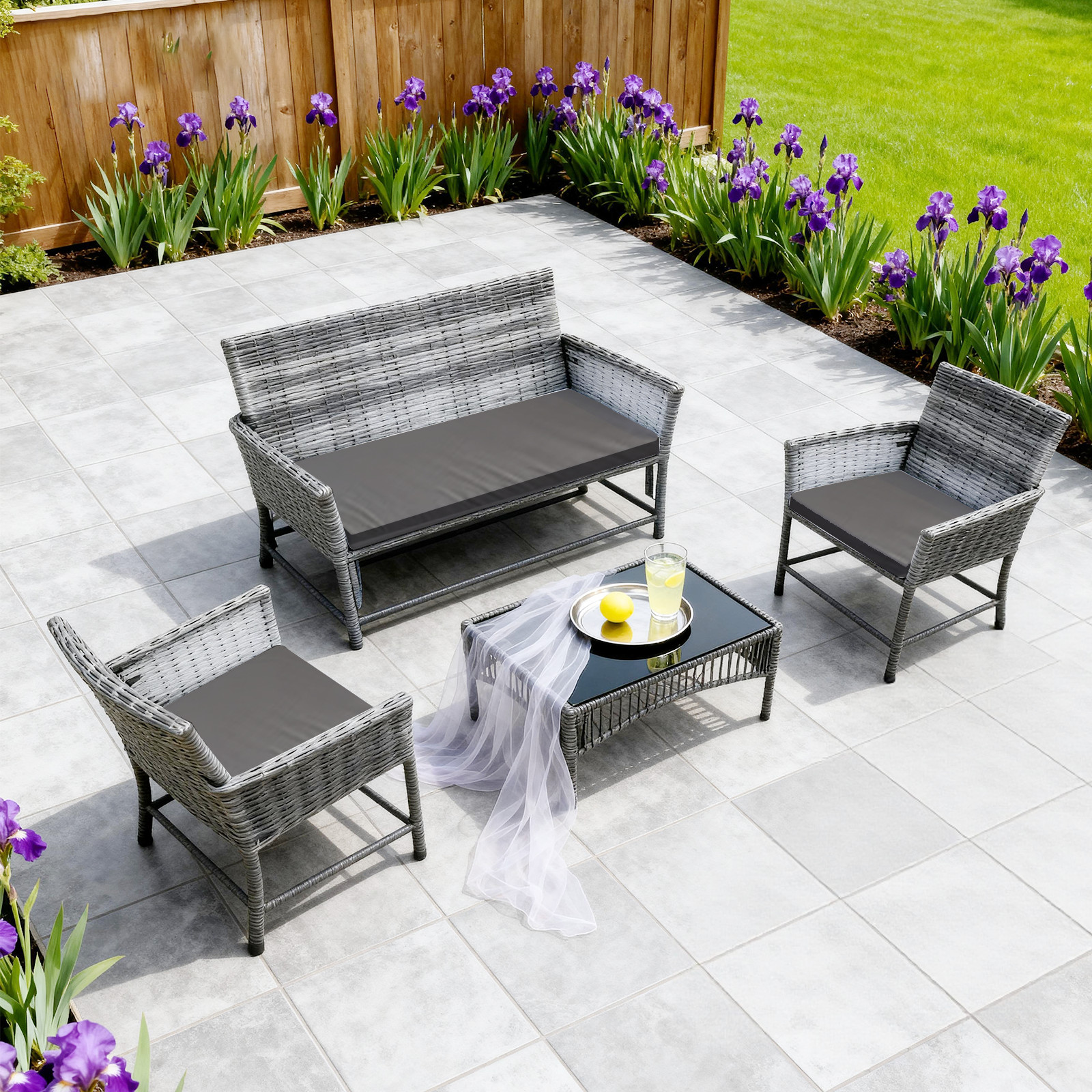 4 Piece Garden Rattan Furniture Table Chairs Sofa Wicker Outdoor Patio Set