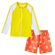 Boys Two Piece Swim Set Zipper Rash Guard Swimsuits 5-6 Years Yellow Banana