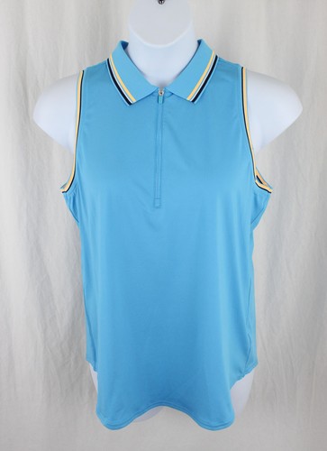Jofit Women's Blue Orange Striped Sleeveless Athletic 1/4 Zip Golf Polo Top XL
