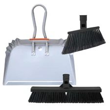 Angled Broom Head Push Broom Head 17" Steel Dustpan Multi Surface Cleaning Kit
