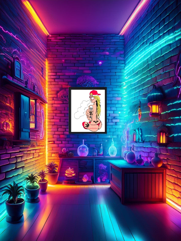 Marijuana Poster 8x10 Framed Tattooed Sexy Woman Smoking Weed Wall Art 420 Gift - Image 2 of 2