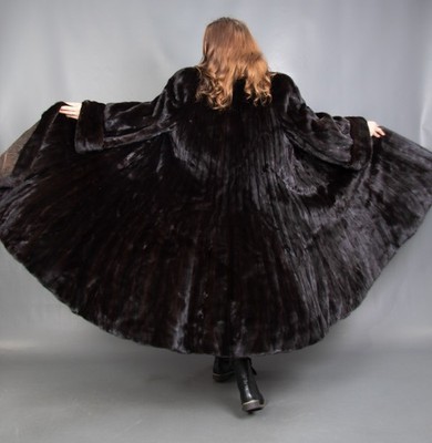 17548 SUPERIOR BLACKGLAMA MINK COAT FUR SWINGER VERY LONG BEAUTIFUL SIZE 2XL