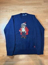 Polo Ralph Lauren Bear Graphic Navy Blue Knit Crew Neck Pullover Sweater Men's L