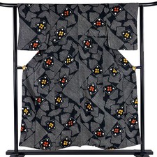 JAPANESE KIMONO FINE PATTERN BLACK 151.5cm 4 ft 12 in PURE SILK B2775