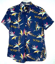 J.Crew Navy Blue Floral Print Flex Washed Slim Fit Short Sleeve Button-Up Shirt