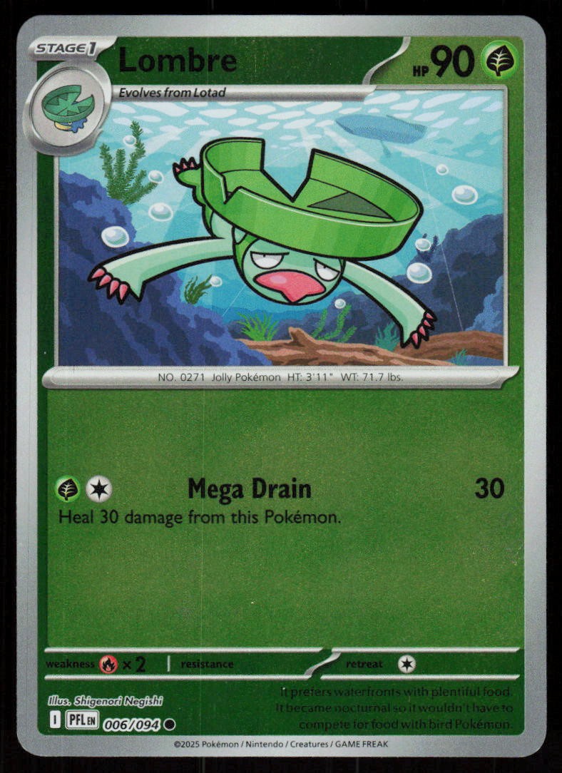 Lombre 006/094 Common Phantasmal Flames Pokemon Reverse Holo Near Mint