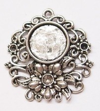 10 of 10-12mm Round Antique Silver Victorian Lacy Floral Pendant Setting 30x29mm