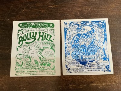 Vintage Bully Hill Vineyards Wine Labels 1983 Champagne Seyval Blanc Art Pair NY