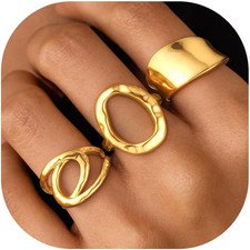Chunky Gold Rings for Women Non Tarnish Trendy 14K Gold Plated Adjustable Signet
