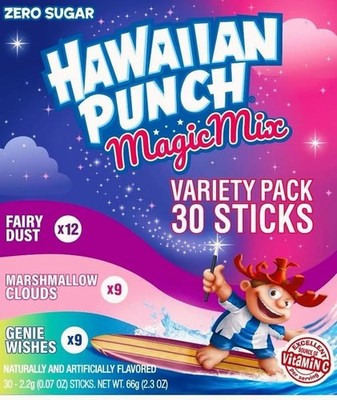 Hawaiian Punch Magic Mix Drink Mix Variety Pack 30 Sticks Pink New Zero Sugar