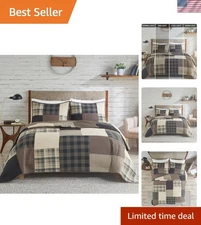 Cozy Winter Hills Plaid Reversible Quilt Set - Lightweight King/Cal King Bedding