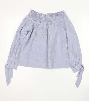 New Look Damen Bluse blau gestreift schulterfrei