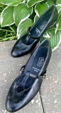 Barbettes Vintage T-Strap Mary Janes Leather Sole Women Black Dance Shoes SZ 11