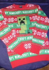 MINECRAFT Ugly Christmas Sweater Youth XL Hard to find RED Holiday Print OBO