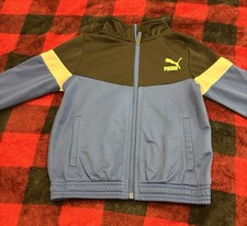 PUMA Boys Size 4 Zip Up Logo Jacket Color Block Blue Black 2 Pocket