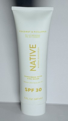 Native Sunscreen SPF 30, Zinc Oxide Dermatologist Tested Pineapple & Coconut 5oz