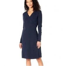 PRANA Bryce Bluff Wrap Sweater V Neck Dress in Navy // M 