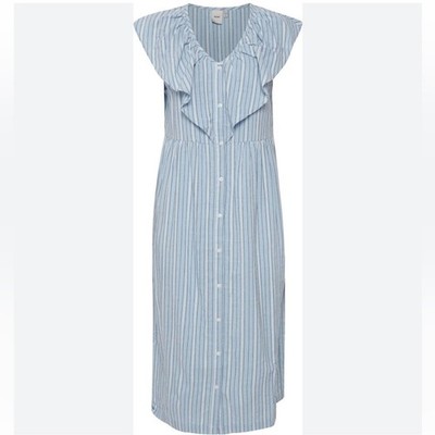 ICHI Blue & White Stripe Midi Dress Size 36