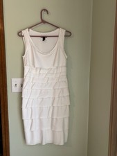 Alfani White Ruffle Layered Bodycon Dress Sleeveless Jersey Scoop Neck 