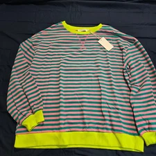 NWT Lovesoft Women's Oversized Striped Sweatshirt Crew Neck Size L